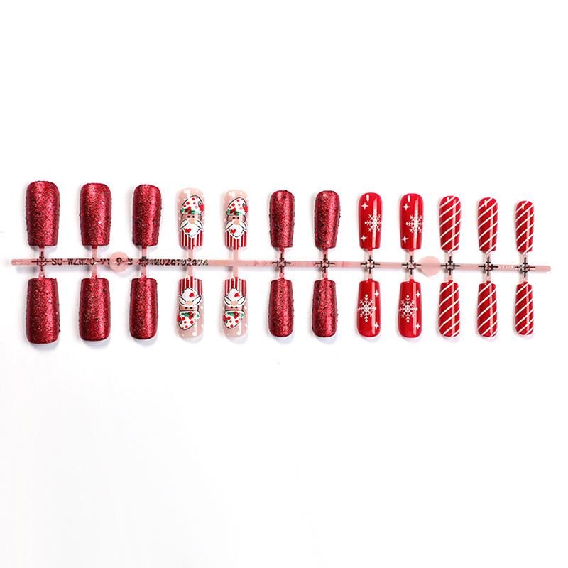 

Handmade French Christmas Hat Press-On Nails – 24 Short Autumn & Winter Style False Tips
