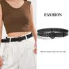 Unisex Punk Style PU Leather Belt With Double Prong Buckle Hollow Design Casual Streetwear