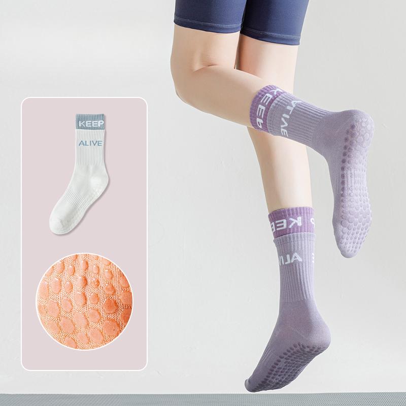 

Женские летние хлопковые фитнес-носки для танцев, пилатеса, йоги, нескользящие, с трубкой для упражнений, напольные носки 1 pair