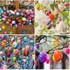 Max Fun 50 Pcs White Blank Easter Eggs Ornaments Bulk Decoration for Craft Hanging Plastic Artificial Eggs with Rope DIY Painting Decorating Basket