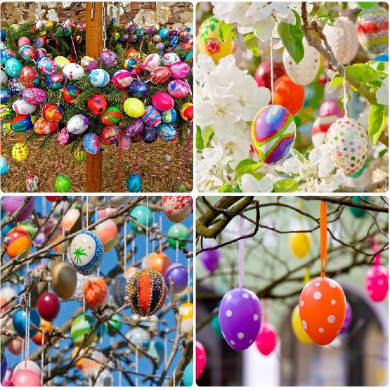 Max Fun 50 Pcs White Blank Easter Eggs Ornaments Bulk Decoration for Craft Hanging Plastic Artificial Eggs with Rope DIY Painting Decorating Basket