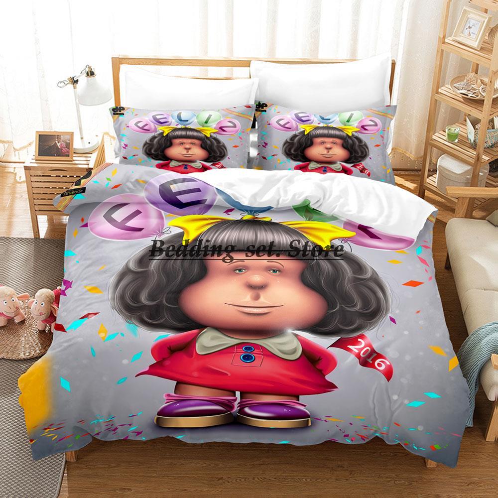 Mafalda Zestaw Pościeli Pojedynczy Bliźniak Pełny Queen King Size Zestaw do Łóżka Aldult Dziecko Sypialnia Zestawy Poszewek na Kołdrę Zestaw Arkuszy 3D Anime