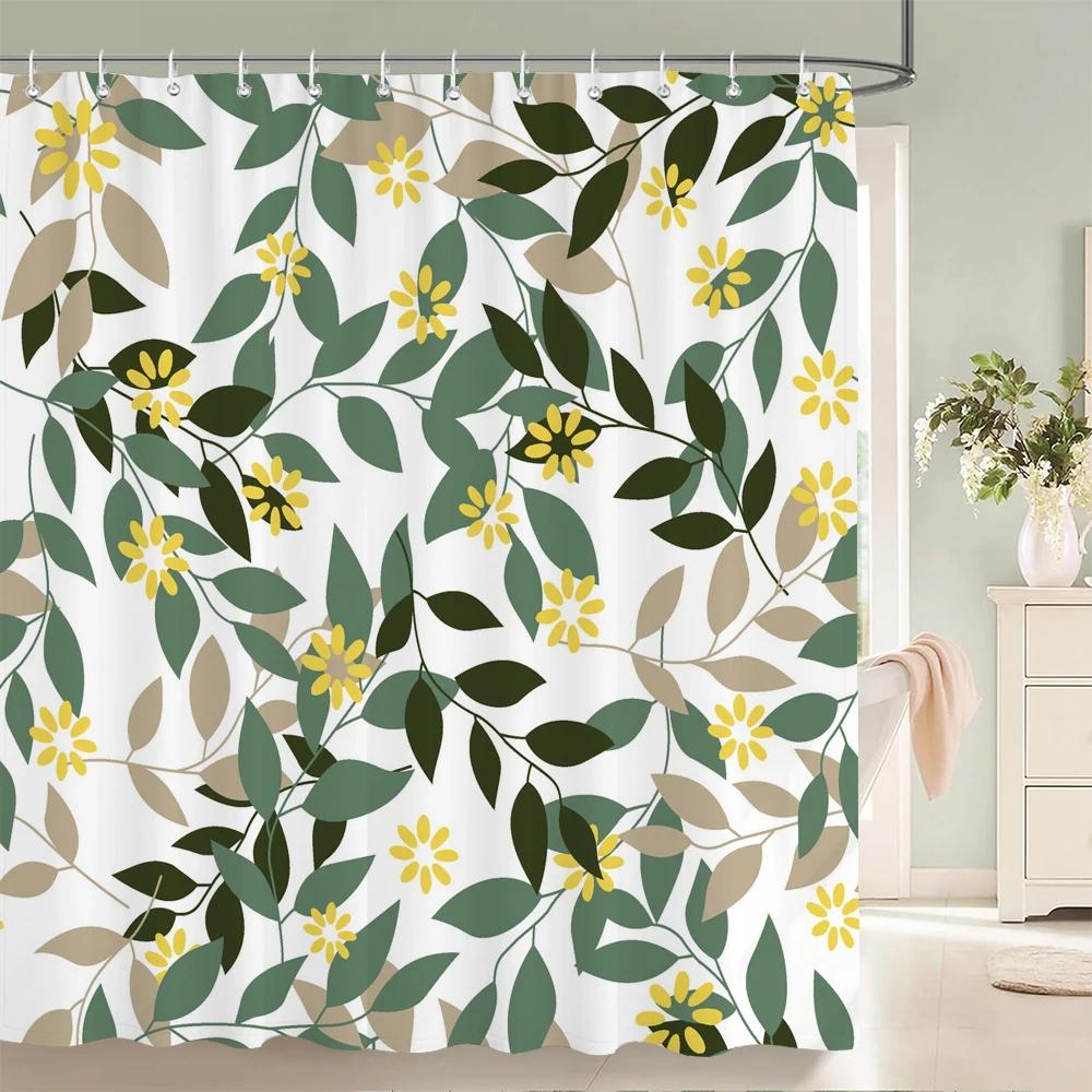 Watercolor Flowers Floral Shower Curtains Pastoral Spring Greenery Plants Home Decor for Bathroom Polyester Fabric Bath Curtain