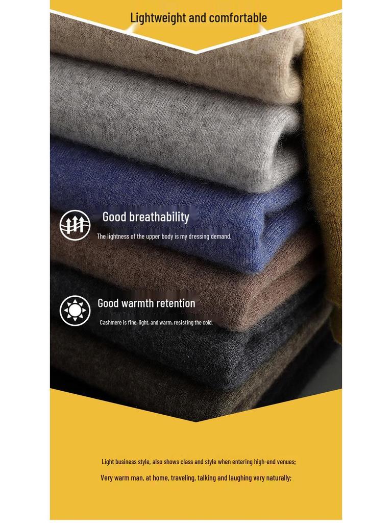 Men's Solid Color Cashmere Raglan Sleeve Sweater - Fall/Winter Half-High Neck, Versatile and Pure.