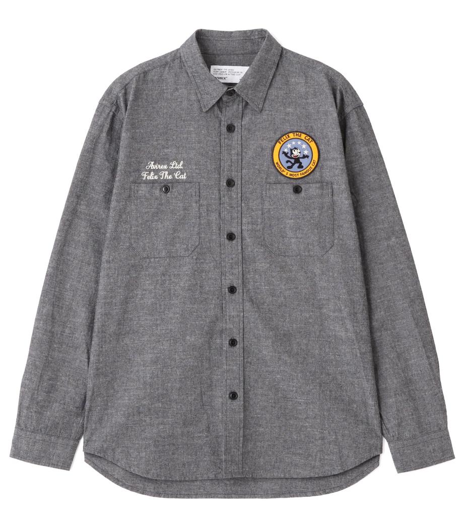 AVIREX x FELIX CHAMBRAY XL SHIRT, Men's 010, Black, 783-5120008