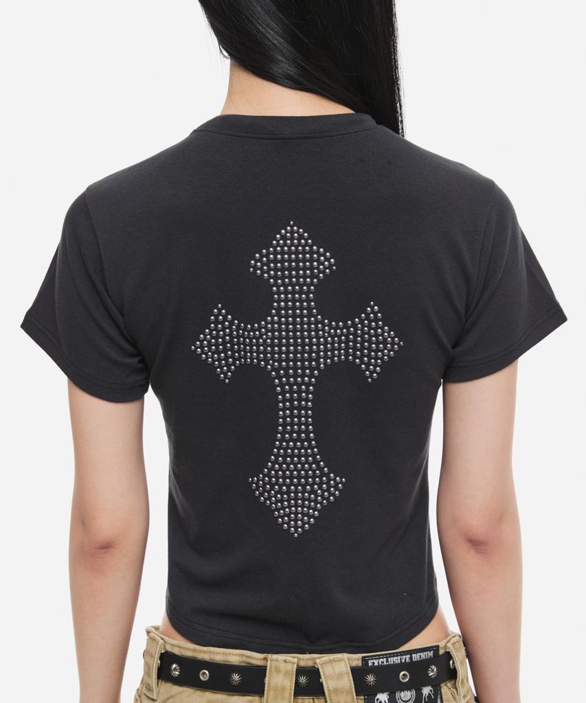 DNSR (W) Vintage Crop Half T-Shirt Black
