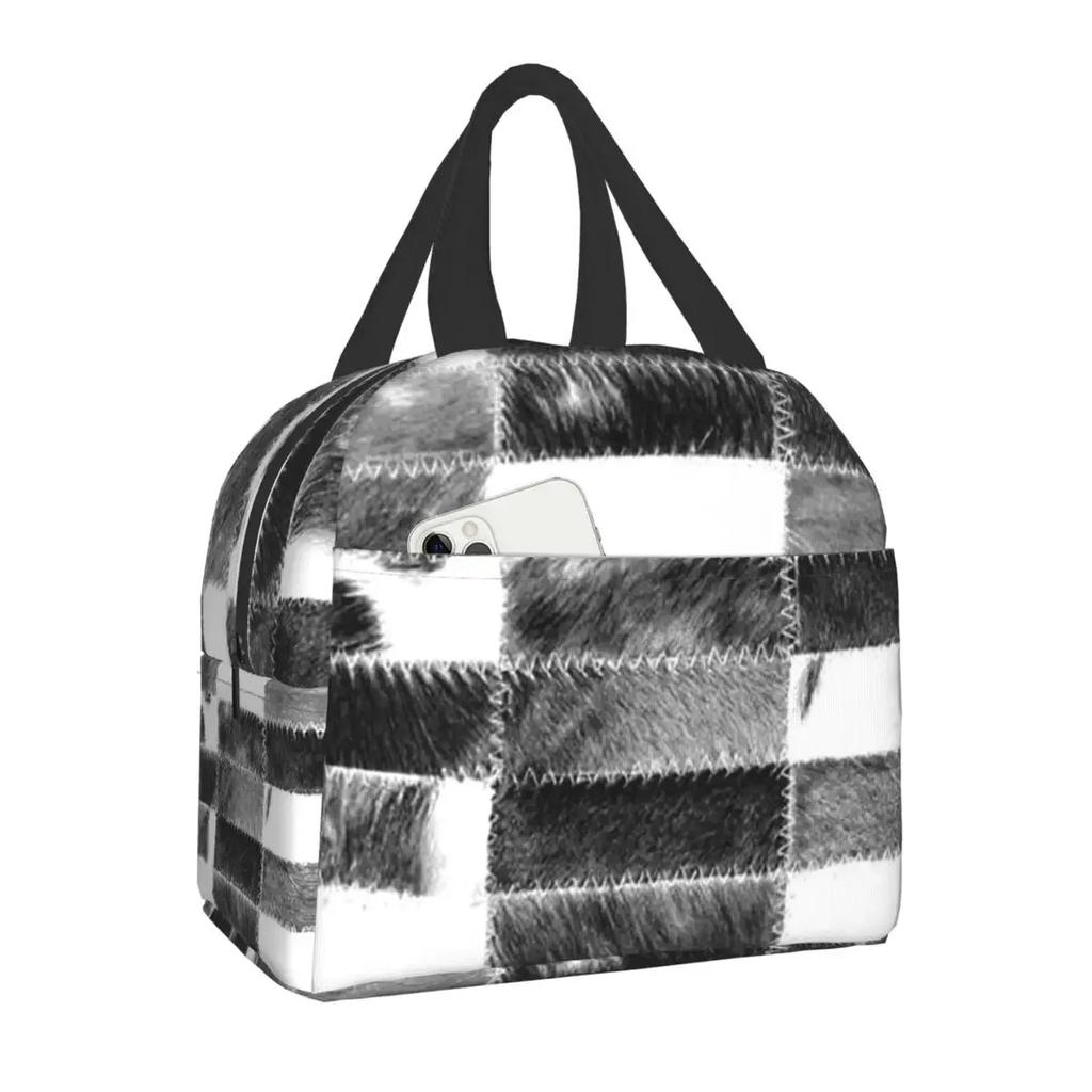 Animal Cowhide Texture Cow Print Lunch Bag for School Office Picnic Leakproof Insulated Cooler Thermal Lunch Box Women Children