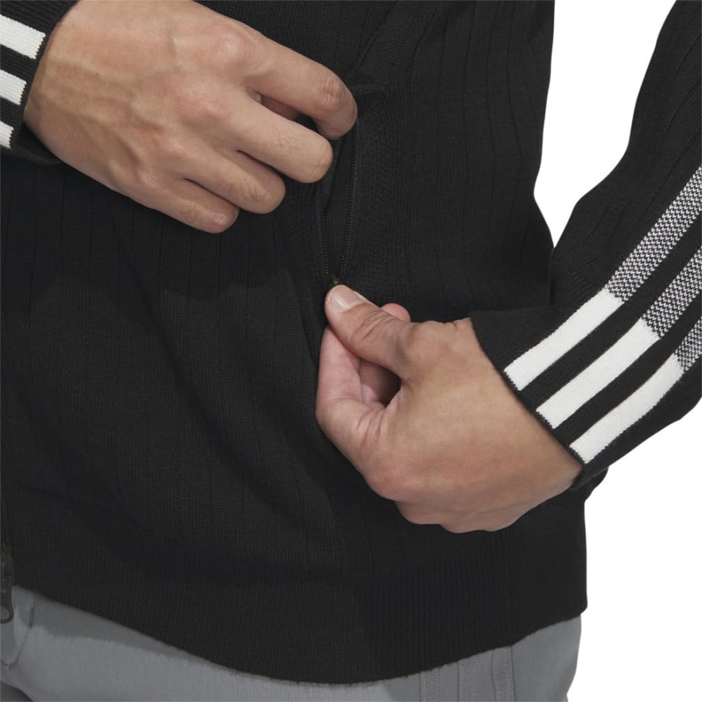 Golf Tři Dlouhý Rukáv Podšívka Černá [Adidas Golf] Svetr, Pruhy, Větruodolný, Svetr, Pánský,