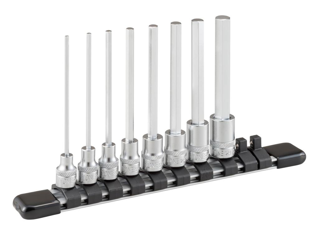 TONE Long Hexagon Socket Set 8 (with holder) HH208L, 6.35mm (1/4") drive, pieces.