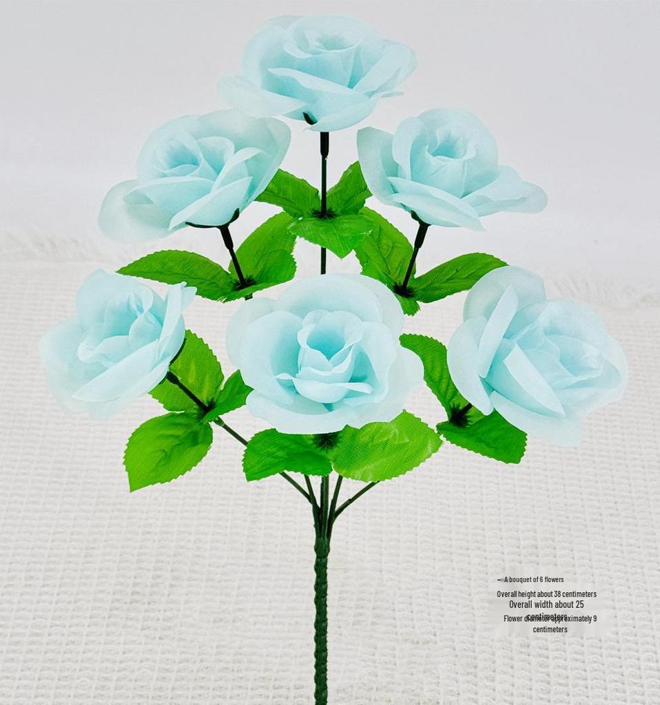 Curly Edge Red Rose Bouquet - 6 Head Artificial Silk Flowers for Living Room Decoration