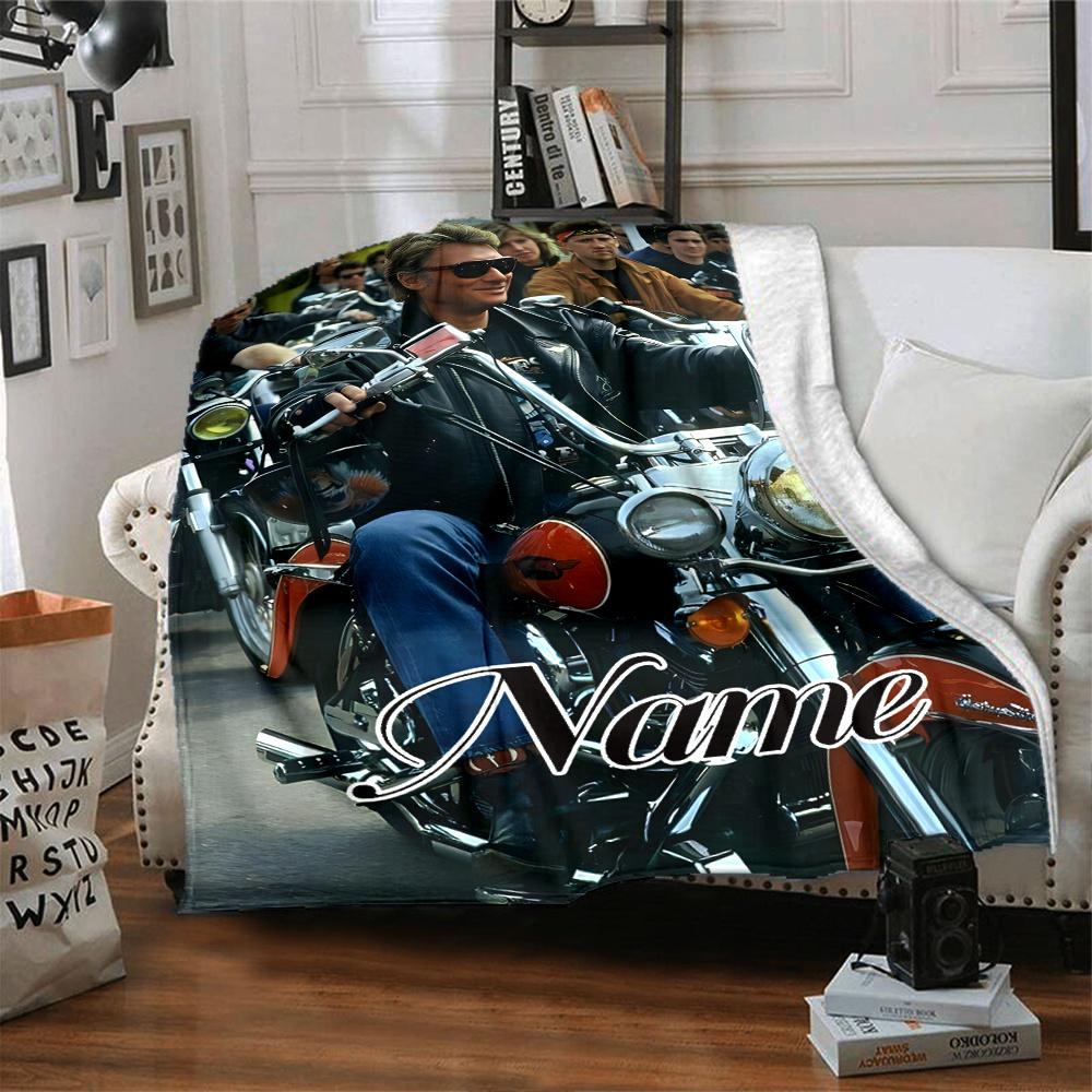Motorcycle Rider Leather Jacket Sunglasses Group Four Seasons Blanket Customized With Your Name Lightweight And Warm Perfect Gift For Home Office