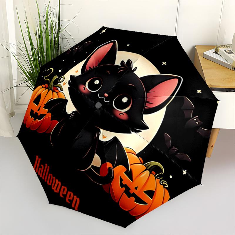 

1pc Halloween Adorable Cat Automatic Folding Umbrella - 3 Folding Design, Vivid Cartoon Pattern, Suitable for Outdoor Activities, A Gift for