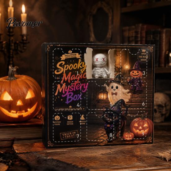 Halloween Countdown Calendar Advent with 9 Mini Resin Figures, Day Spooky Miniature Pumpkin Skeleton Figurines To Calendar, Surprise Collectible