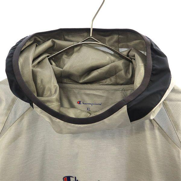 Unused Champion Logo Print Hooded Jacket XL Gray Logo Patch Men's Used