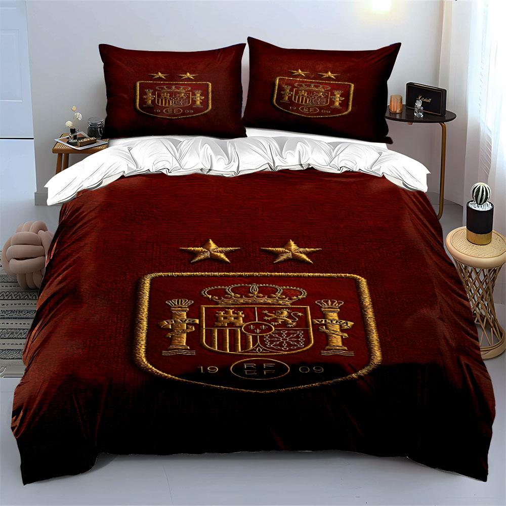 "Elegant Spanish Emblem with Golden Stars" Print Bedding Set Duvet Cover Pillowcases (1* Duvet Cover 2* Pillowcases Do Not Include Comforter)