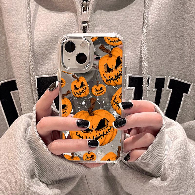Halloween Pumpkin for iPhone17ProMax Mobile Phone Case Niche Large Hole 15/16 Apple 14 Makeup Mirror