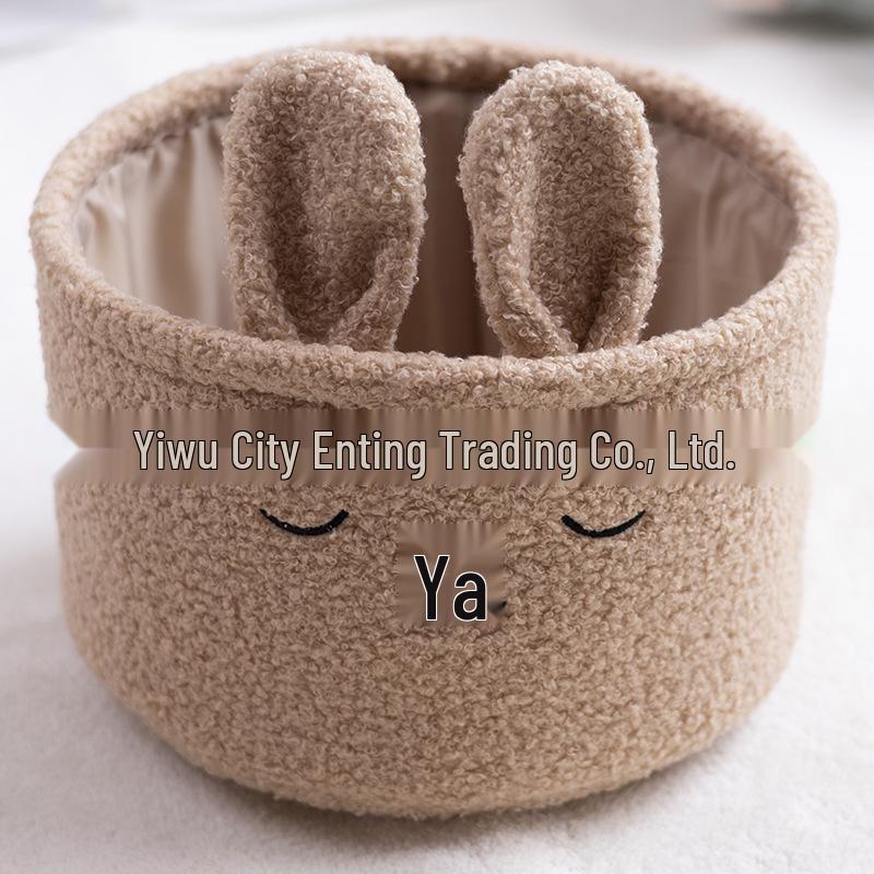 Adorable Cartoon Rabbit Teddy Fleece Storage Basket for Clothes, Toys, and Snacks