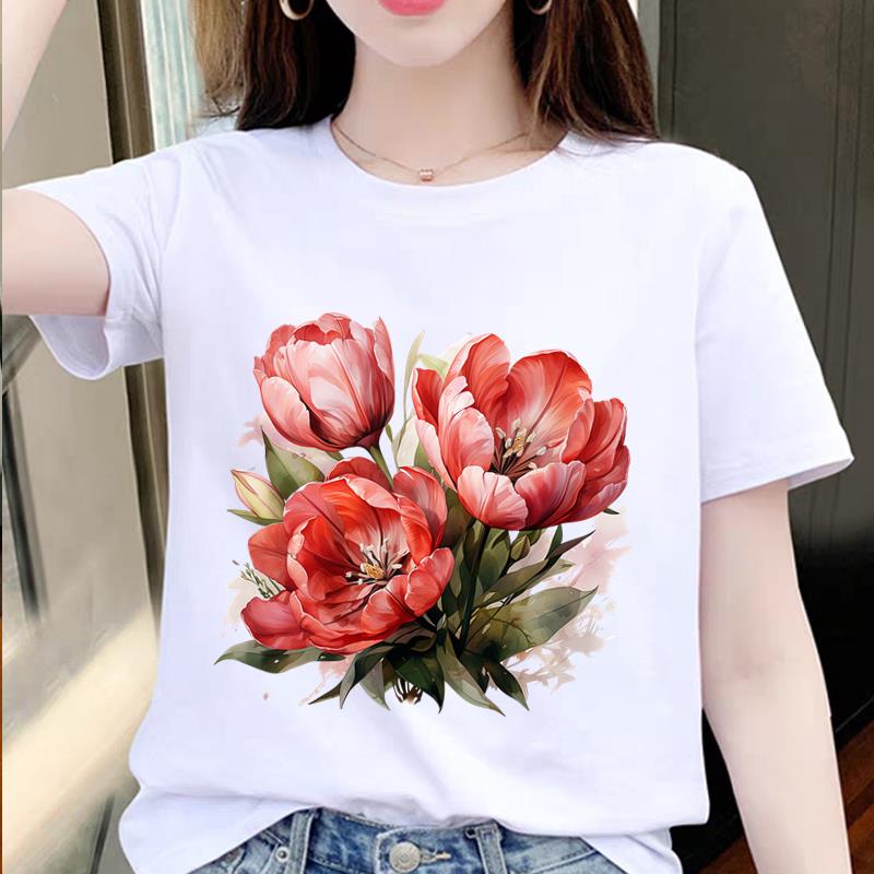 

Trendy and Popular Womens Base Shirt for Commuting A Cute and Cartoonish Summer Printed Shortsleeved Roundneck Tshirt S