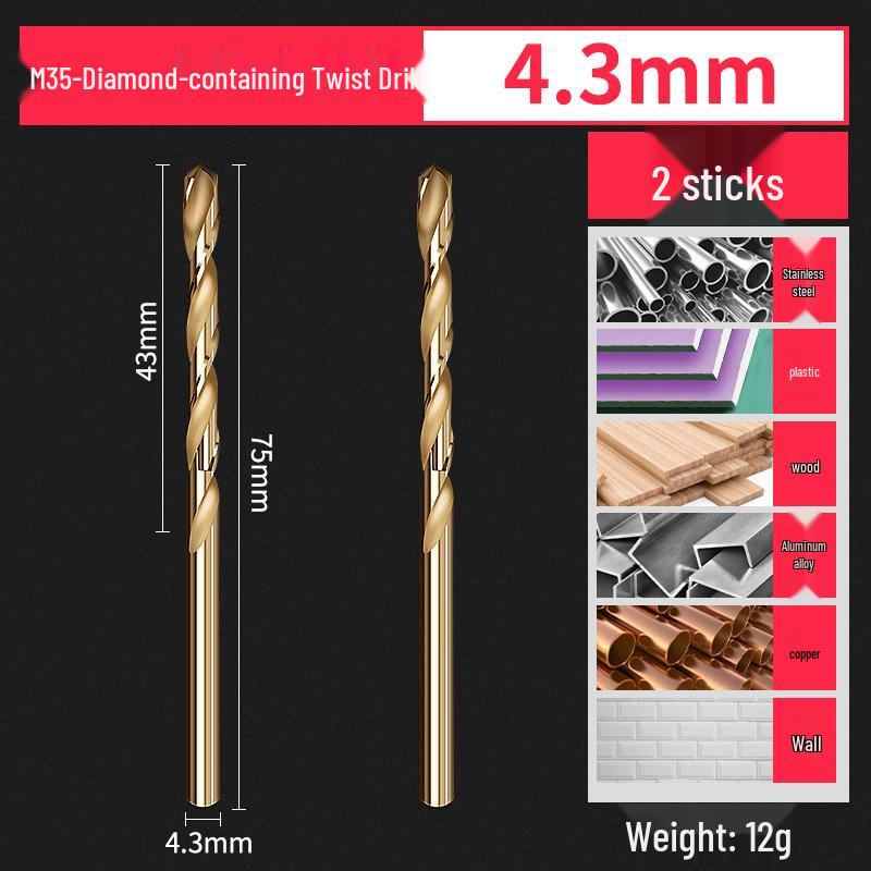 Cobalt-Enhanced Extended Length Twist Drill Bit Set - Super Hard Stainless Steel Alloy, 4.2mm.