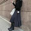 Autumn/Winter 2025 Women's High-Waisted Black Fishtail Pleated Mid-Length Skirt with Irregular Hem