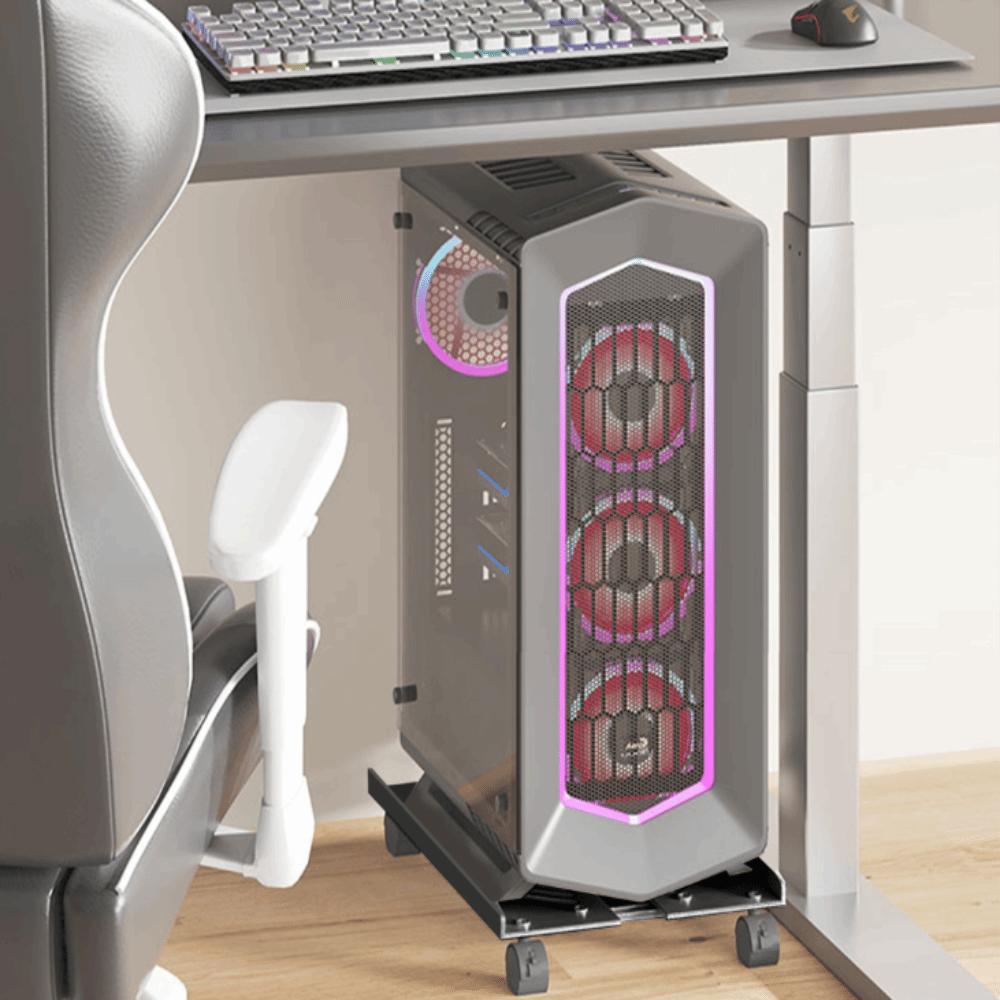 4 Caster Wheels Computer Tower Stand Carbon Steel Adjustable PC Tower Stand PC Stand  For Students