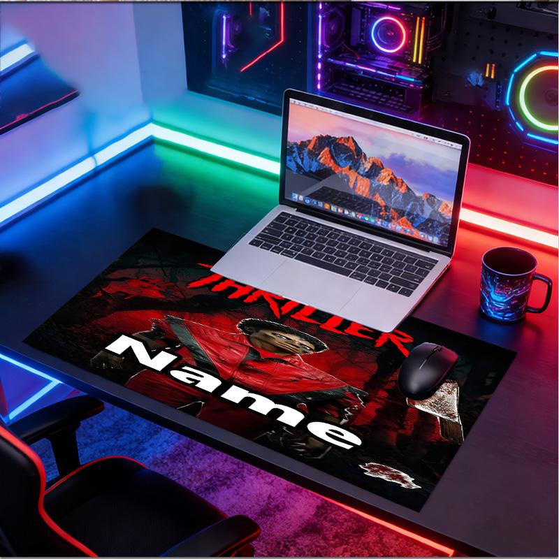 Custom Name Personalized Michael Jackson Pattern Mousepad, Laptop PC Desk Mat, Decorative Desk Mat for Home Keyboard Pad Gift