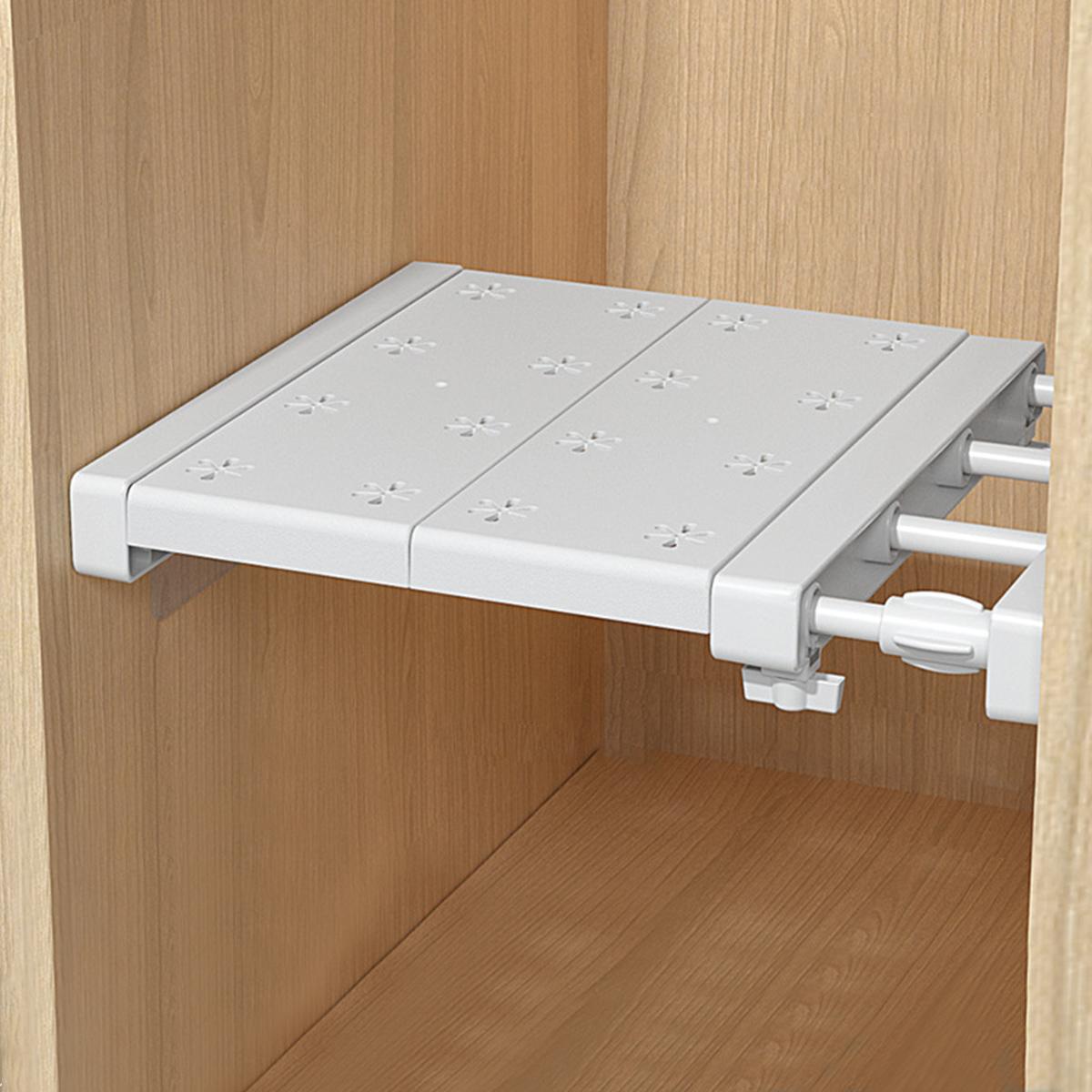 Scaffale Regolabile per Armadio Cucina Estensibile Porta Tensione Organizer Fai da Te Divisorio per Guardaroba Risparmio di Spazio per Armadietti bian