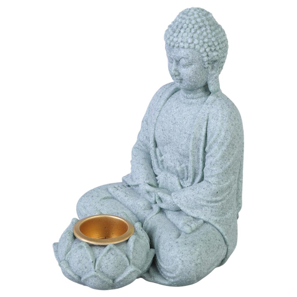 Sitting Buddhas Statue with Tealight Candle Holder Buddhas Figurine Sculpture Insenses Holder for Home and Garden Decors