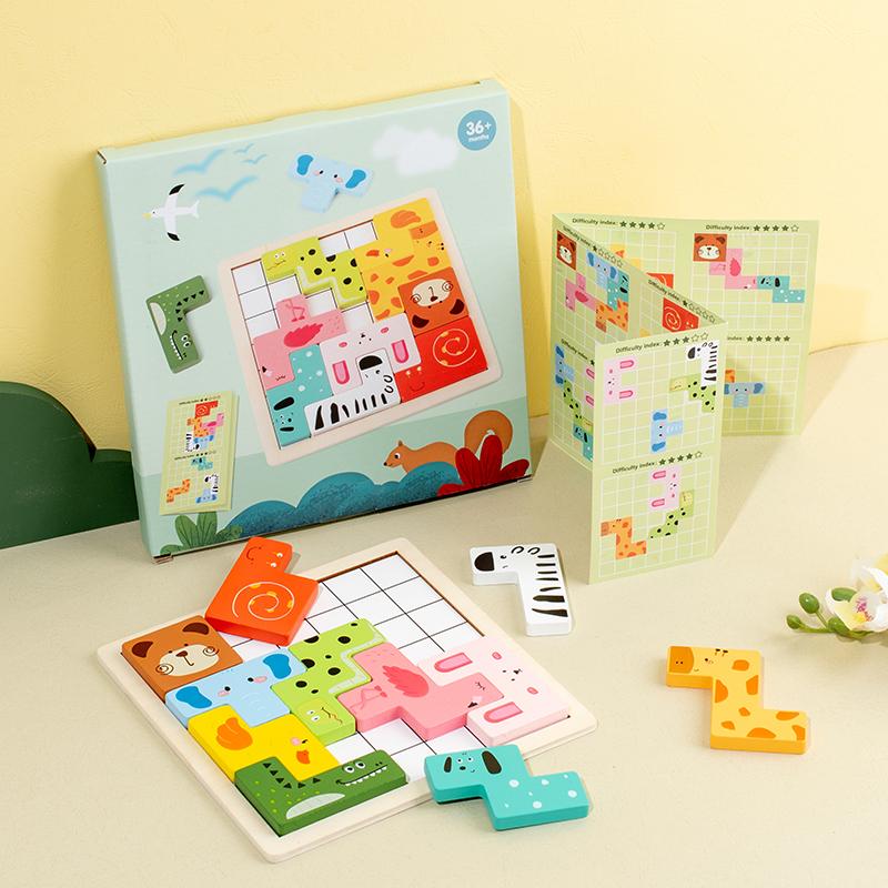 

DIY Wooden Blocks Board 3D Cognitive Animal Traffic Montessori Sensory Game Educational Toys For Children Kids