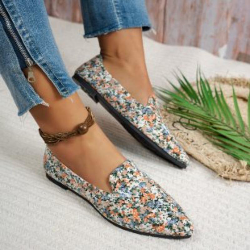 Fashion Elegant Ballet Flats Women Pointed Toe Fashion Print Spring Autumn Shoes Comfort Flat Casual Slip On Wedding Brides Shoes Women
