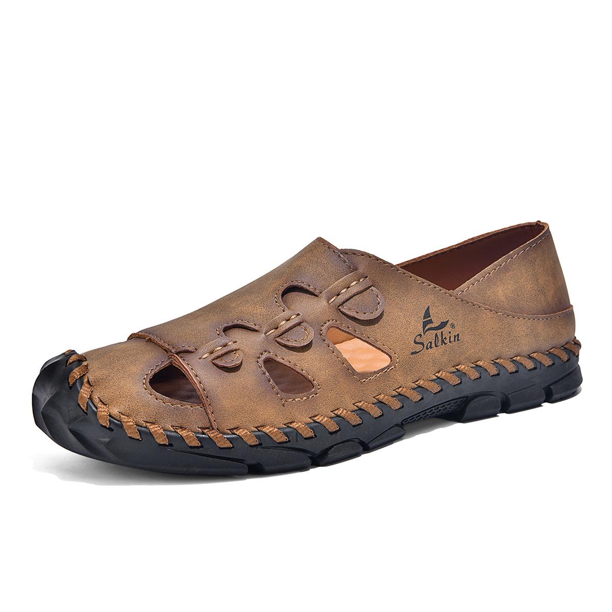 New Men s Breathable Closed-Toe Hand-Stitched Summer Sandals - Large Size, Non-Slip, Soft Sole, Comfortable Flip-Flops 43