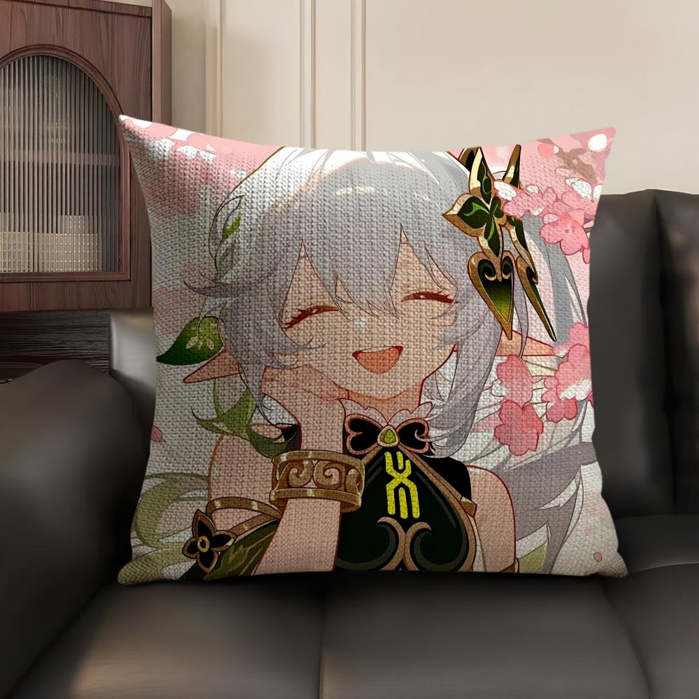 Nahida Genshin Impact Cute Cushion Cover Natural Linen Organic Fabric DoubleSided Printing Sofa Home Decor Gift Pillow Case