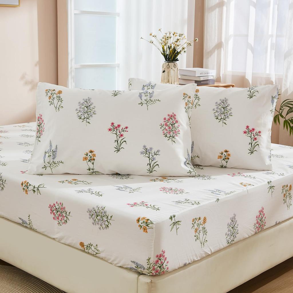 Simple And Fresh Flower And Plant Pattern Bed Hat Three-Piece Digital Printing Bedding Set Children And Adults