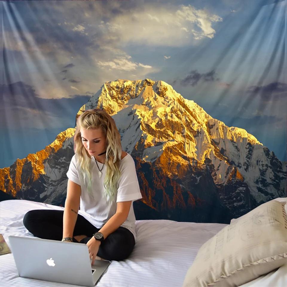 Sunrise of Mountain Peak Tapestry Himalayas Scenery Wall Hanging Hippie Cloth Backdrop Beach Mat Dorm Home Decor