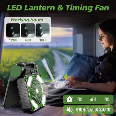 10000mAh Portable Electric Fan With Led Light Tent Car Camping Hook&USB&Solar Charging For Hiking Fishing Picnic Emergency