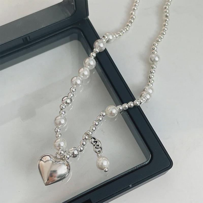 Collana con nappa di perle argentate per donna - Elegante catenina clavicola primavera/estate