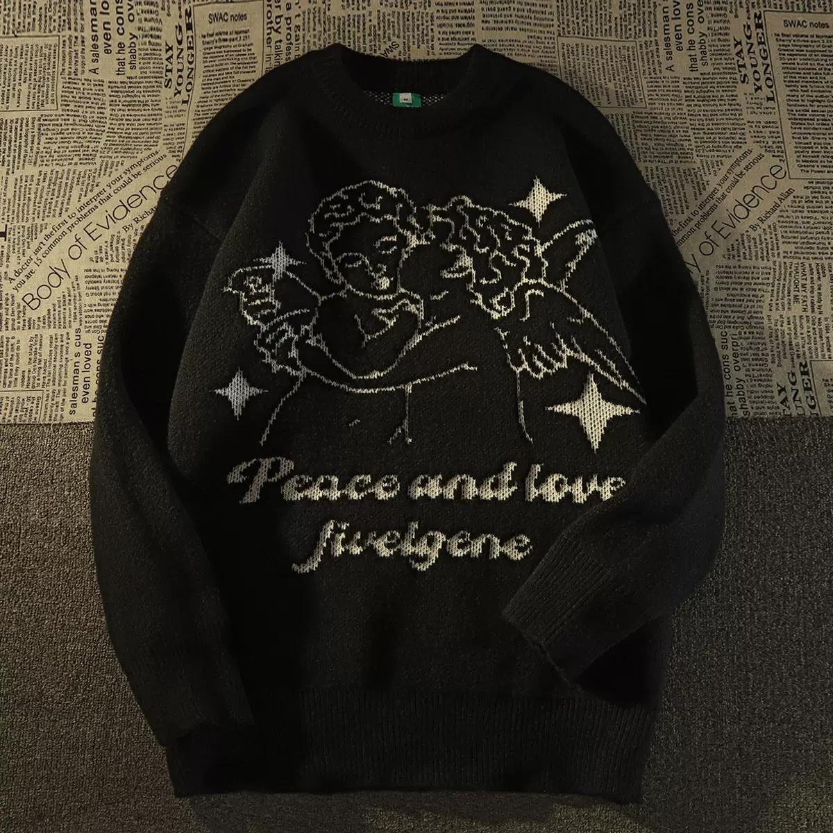 Женская и мужская одежда Y2K, зимний вязаный свитер с героями мультфильмов, кофты, холодная блузка, шерстяные топы, джемпер, одежда, пуловер, рождественский свитер L чёрный