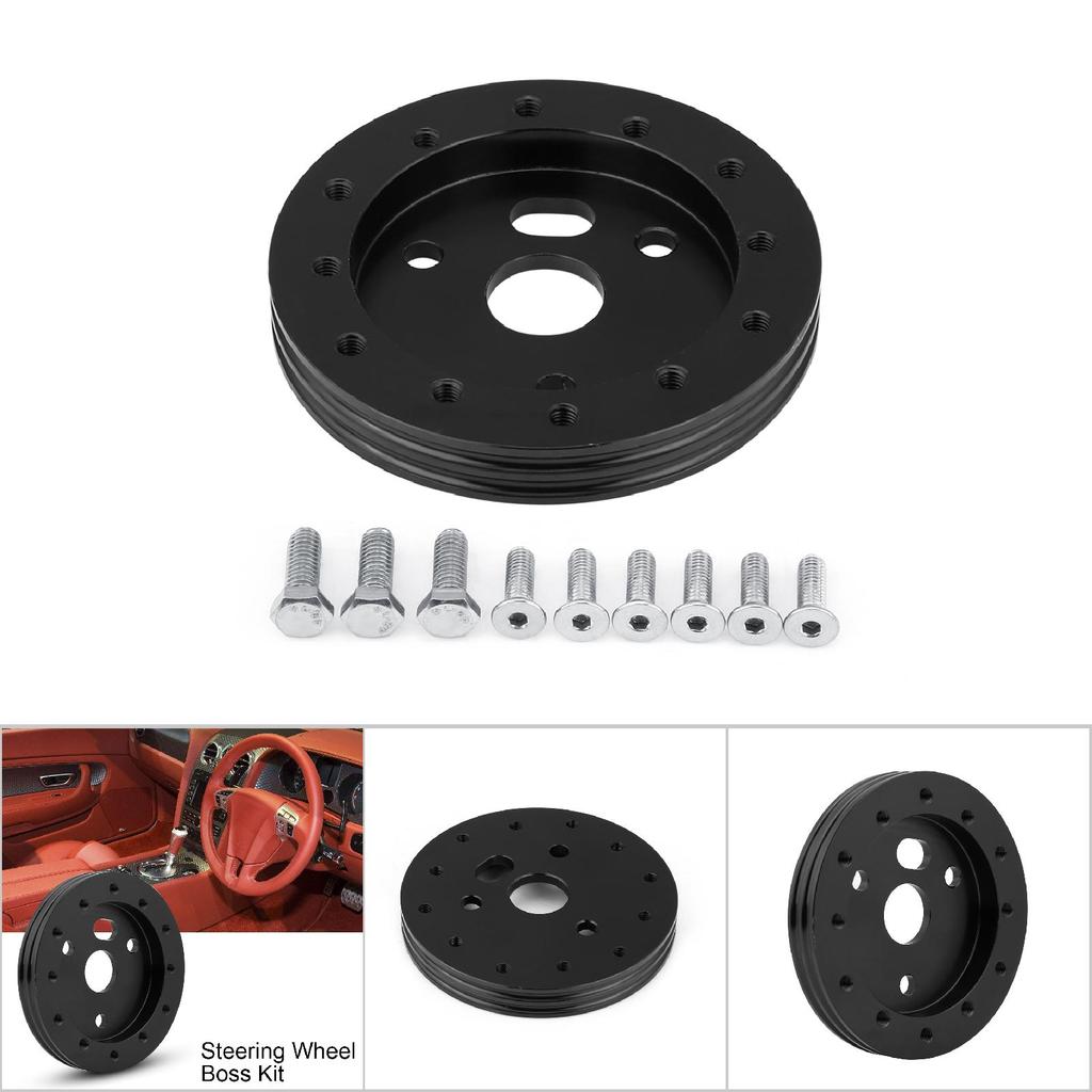 Aluminum Black 0.5 Inch 6 Hole Car Steering Wheel Hub Adapter Boss Kit
