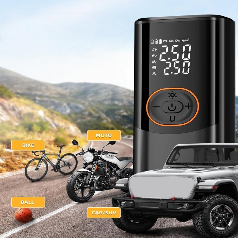 Fast Electric Air Inflator Compressor Pump For Car Bicycles Tires Wireless Charging Auto Stop And Emergency LED Light