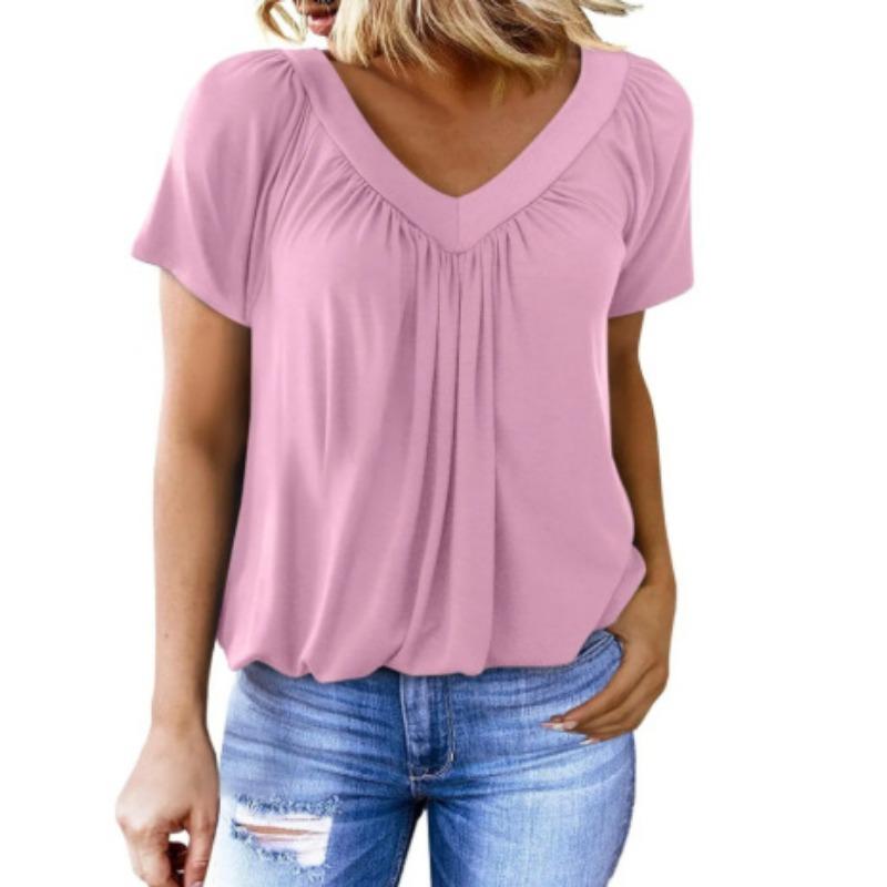 Personalized V-neck Raglan Sleeve Pleated Casual Daily Home T-shirt