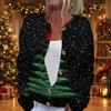 Damen Weihnachtsdruck Langarm Strick Cardigan Knopfleiste Pullover Mantel für Feiertage