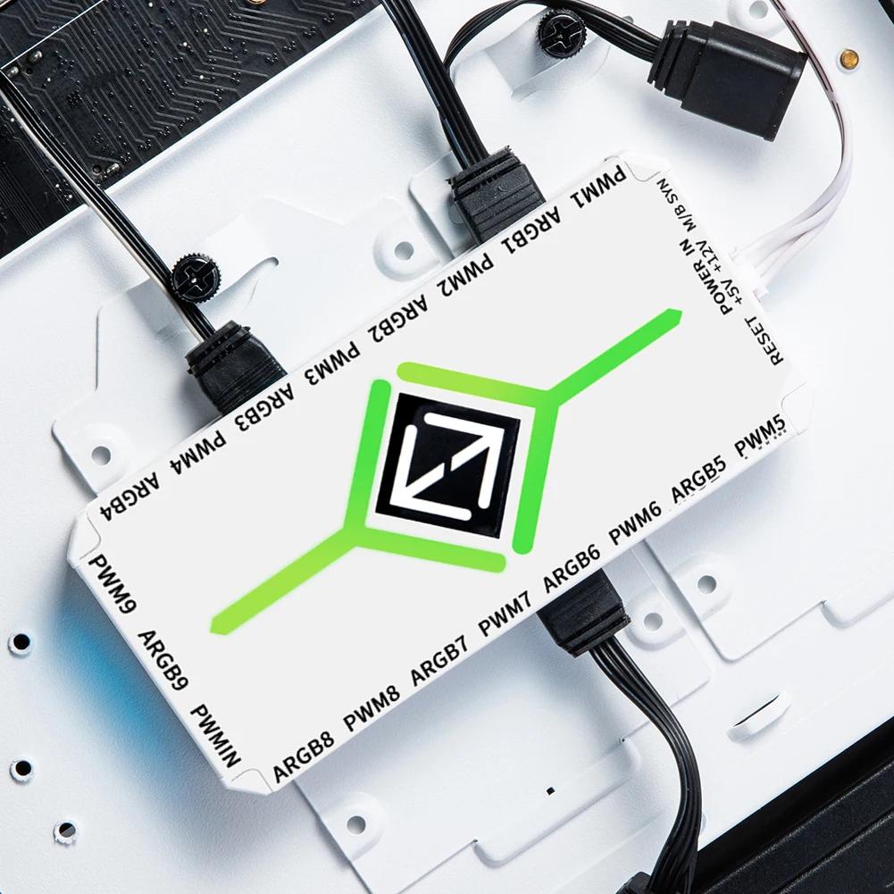 PC Cooling Fan Hub 5V 3 Pin ARGB Controller with PWM Temperature Control for Gaming PC RGB Effects and Wireless Remote Support