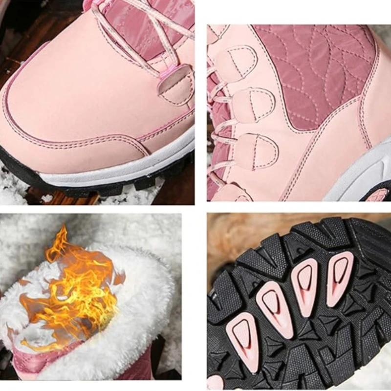 Warm Women's Boots Plush Outdoor Female Snow Boots Plus Sized Non-slip Mid-caslf Boots Lace-up Women Cotton Shoes Winter Zapatos