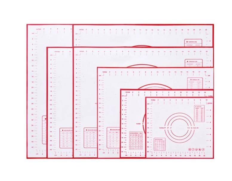 

Силиконовый коврик для выпечки из стекловолокна, большой коврик для замеса, антипригарная поверхность, коврик для раскатывания теста с весами для приготовления пищи на кухне, лист теста 60x50cm красный