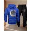 Kapuzenpullover mit Drachenmond-Muster Sportanzug Kapuzenpullover mit Kordelzug Vielseitige Laufhose Sport Zweiteiler Street Style