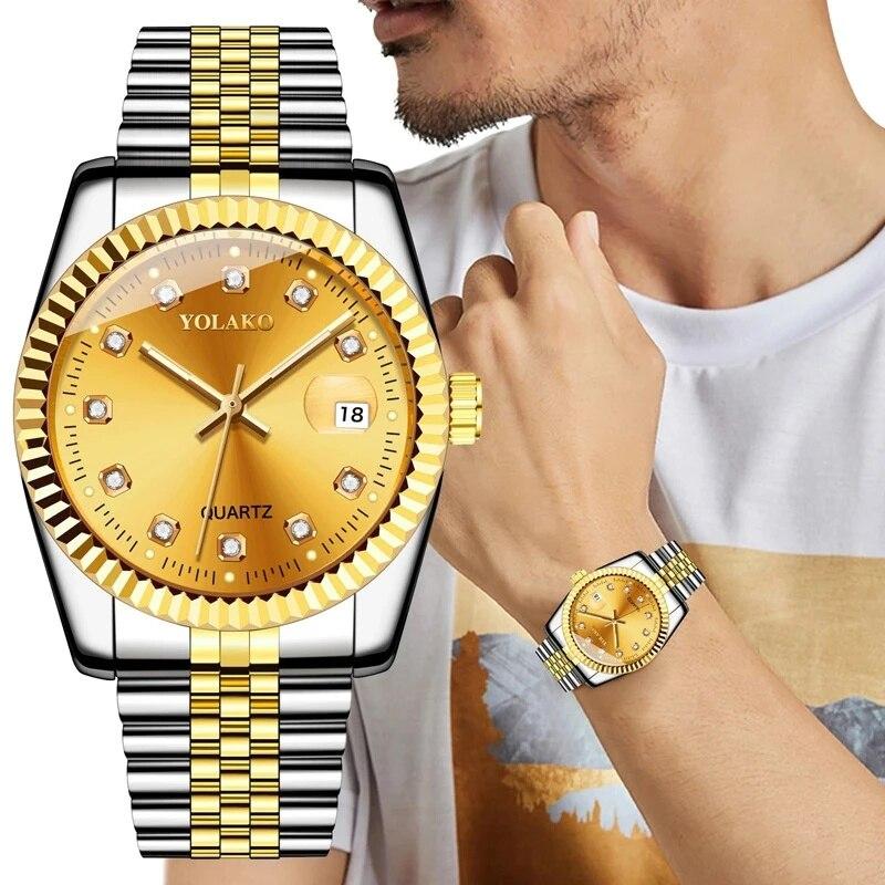 Fashion Diamond Calendar Mens Watches Business Luxury High Quality Quartz Watch For Men Stainless Steel Wristwatch Reloj Hombre