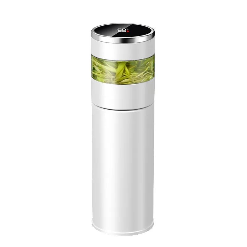 Portable New Stainless Steel Vacuum Cup Smart Temperature LED Display Tea Cup With Glass Partition Tea And Water Vacuum Bottle