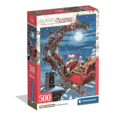 Puzzle 500 Pièces - Clementoni - Midnight- Traineau Du Père Noël - 49x36 Cm - Poster Inclus - Dès 14 Ans