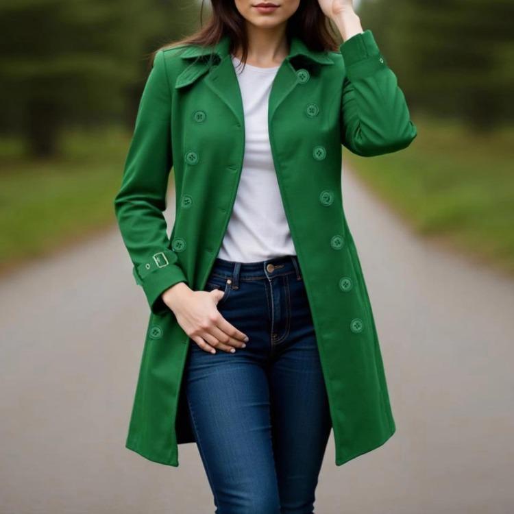 Fall Winter Womens Double Breasted Long Overcoat Dressy Windbreaker Outerwear