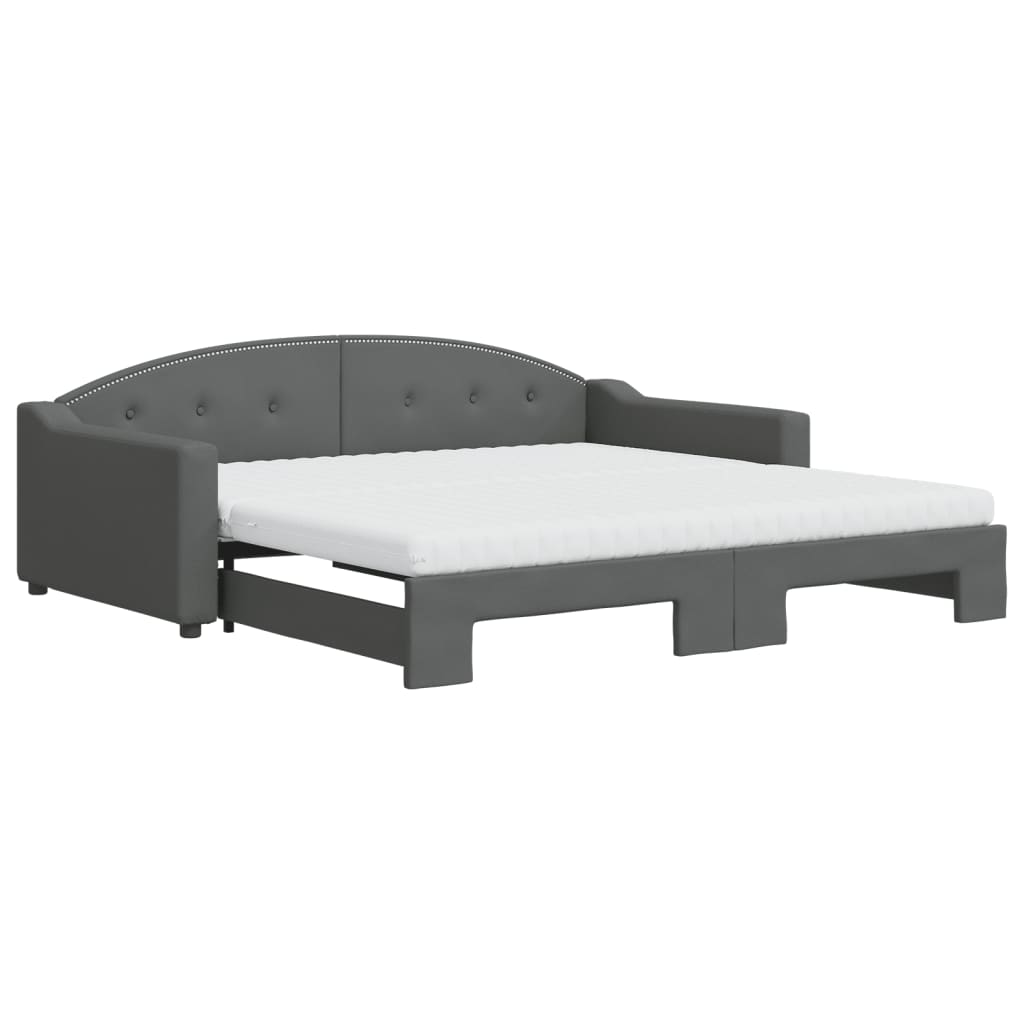 Extendable Daybed with Mattresses Dark Grey 100 X 200 Cm Fabric